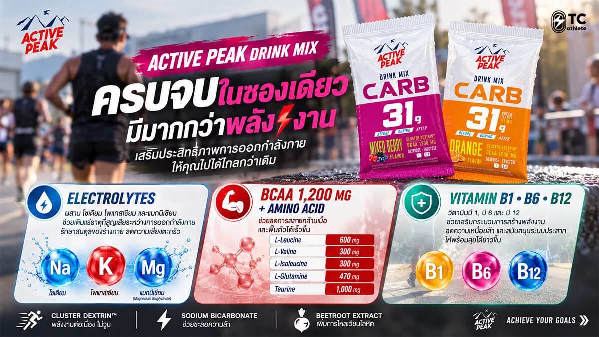 ช่วงเวลาดื่ม Active Peak Drink Mix ก่อนวิ่ง ระหว่างวิ่ง และหลังวิ่ง