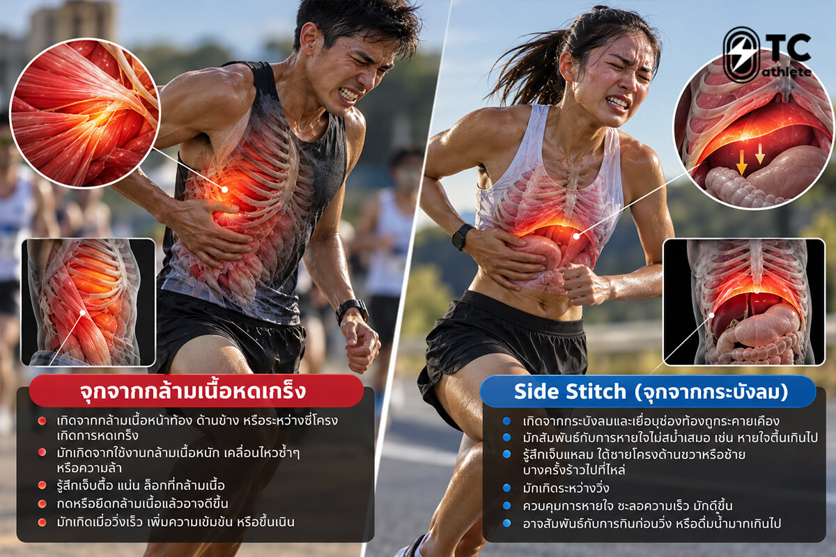 ความแตกต่างระหว่างกล้ามเนื้อหดเกร็งกับ Side Stitch ขณะวิ่ง
